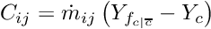 \[ C_\ij = \dot{m}_\ij \left( \varia_\fij - \varia_\celli \right) \]