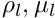 $ \rho_l, \mu_l $