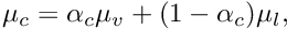 \[ \mu_\celli = \alpha_\celli \mu_v + (1-\alpha_\celli) \mu_l, \]