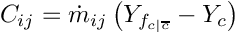 \[
C_\ij = \dot{m}_\ij \left( \varia_\fij - \varia_\celli \right)
\]