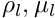 $ \rho_l, \mu_l $