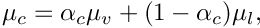 \[
\mu_\celli = \alpha_\celli \mu_v + (1-\alpha_\celli) \mu_l,
\]