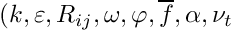 $ (k, \varepsilon, R_{ij}, \omega, \varphi, \overline{f}, \alpha, \nu_t$