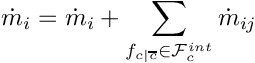 \[
\dot{m}_i = \dot{m}_i + \sum_{\fij \in \Facei{\celli}} \dot{m}_\ij
\]