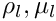 $ \rho_l, \mu_l $