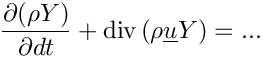 $ \dfrac{\partial{(\rho \varia)}}{\partial{dt}} + \divs{(\rho \vect{u} \varia)} = ...$