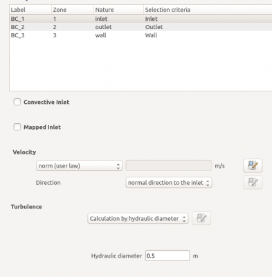 Inlet BC submenu