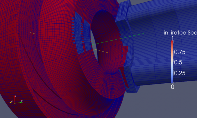 shows again the rotor plus one third of the entrance part, as you can see some parts of the entrance have (irotce.ne.0) which they shouldn't.